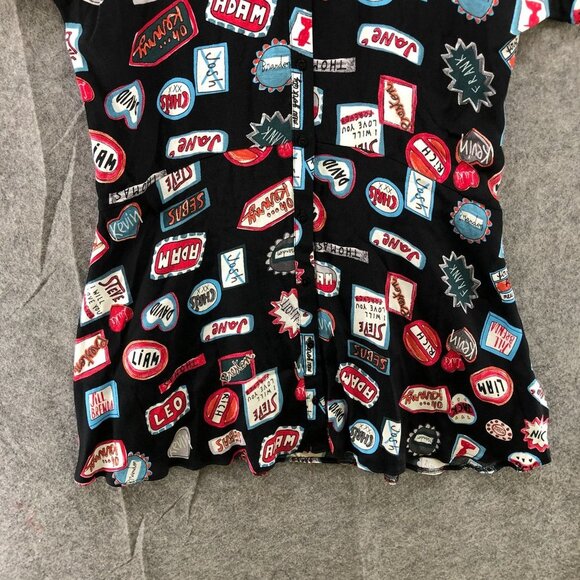 Zara Mini Shirt Dress Size S Black Multicolor Boy Names Graphic Rayon Artsy - Picture 4 of 11